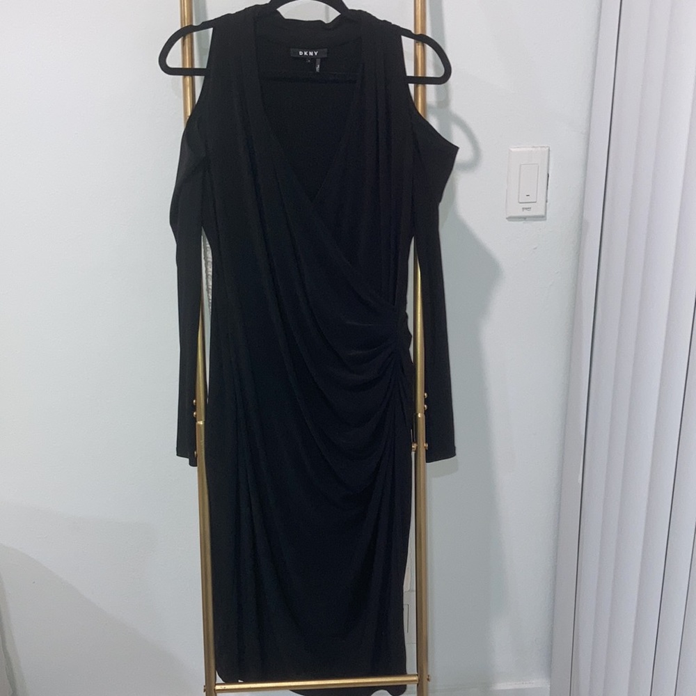 DKNY black midi long sleeve bodycon medium dress